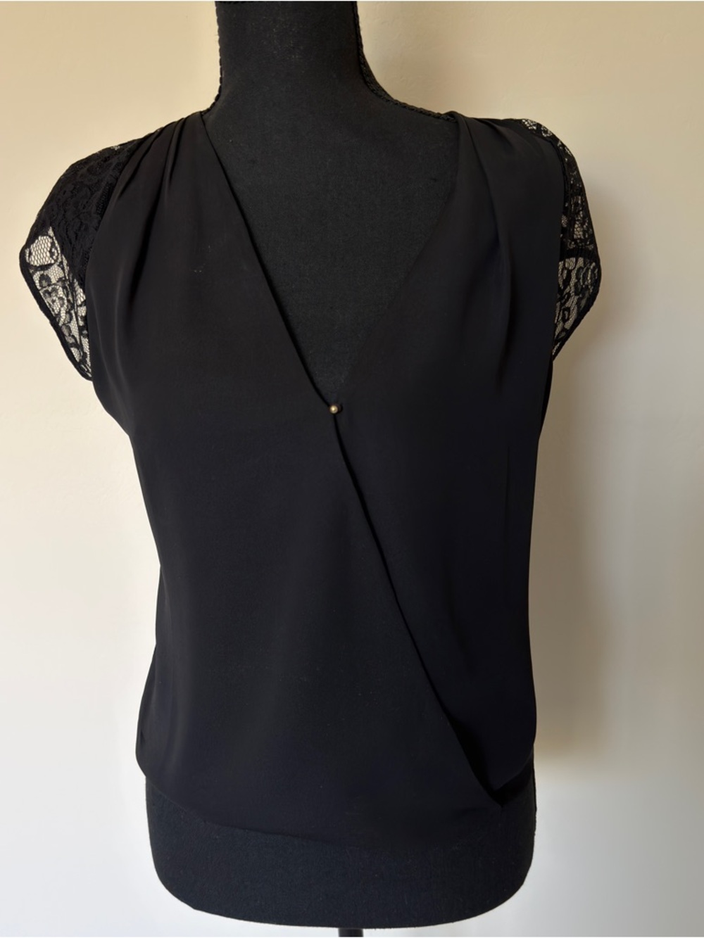 Guess Black Lace Cap-Sleeve Wrap Blouse